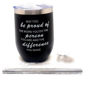 Inspirational Tumbler 12 Oz Black Stainless-Steel Straw Brush Keychain Set